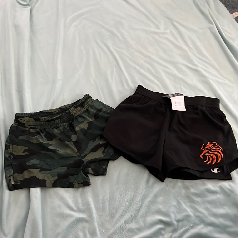 Old Navy camo gym shorts and Champion black gym shorts nwt